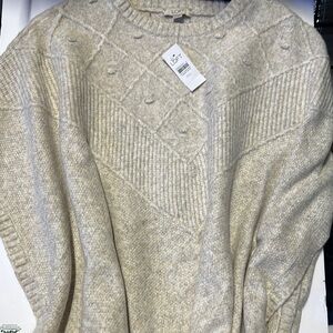 LOFT Cream Crewneck Sweater Chunky Knit Relaxed Fit